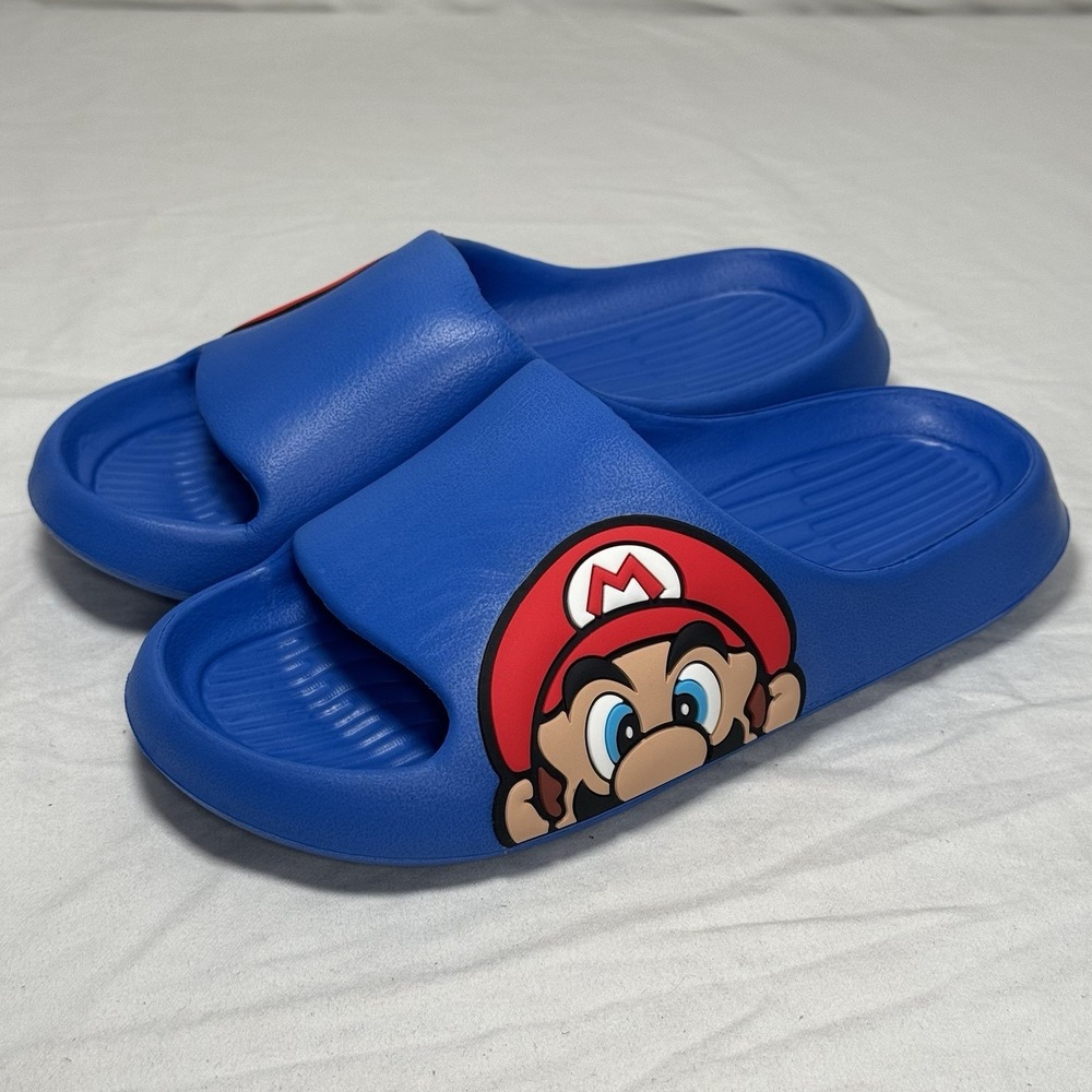Kids‎ Mario Slides Blue Sandals Size US 3 EU 34 Slip On Lightweight Comfort